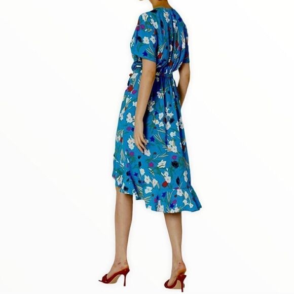 J. Crew Mercantile High‎ Low Faux Wrap Dress women's size Medium Blue floral - Picture 2 of 11